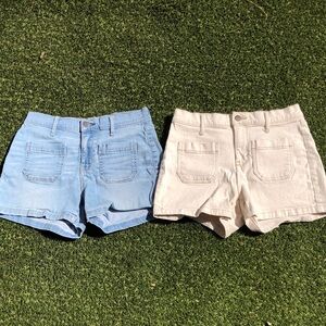 a.n.a Denim Short Duo — Light Blue & Cream Front Pocket Shorts